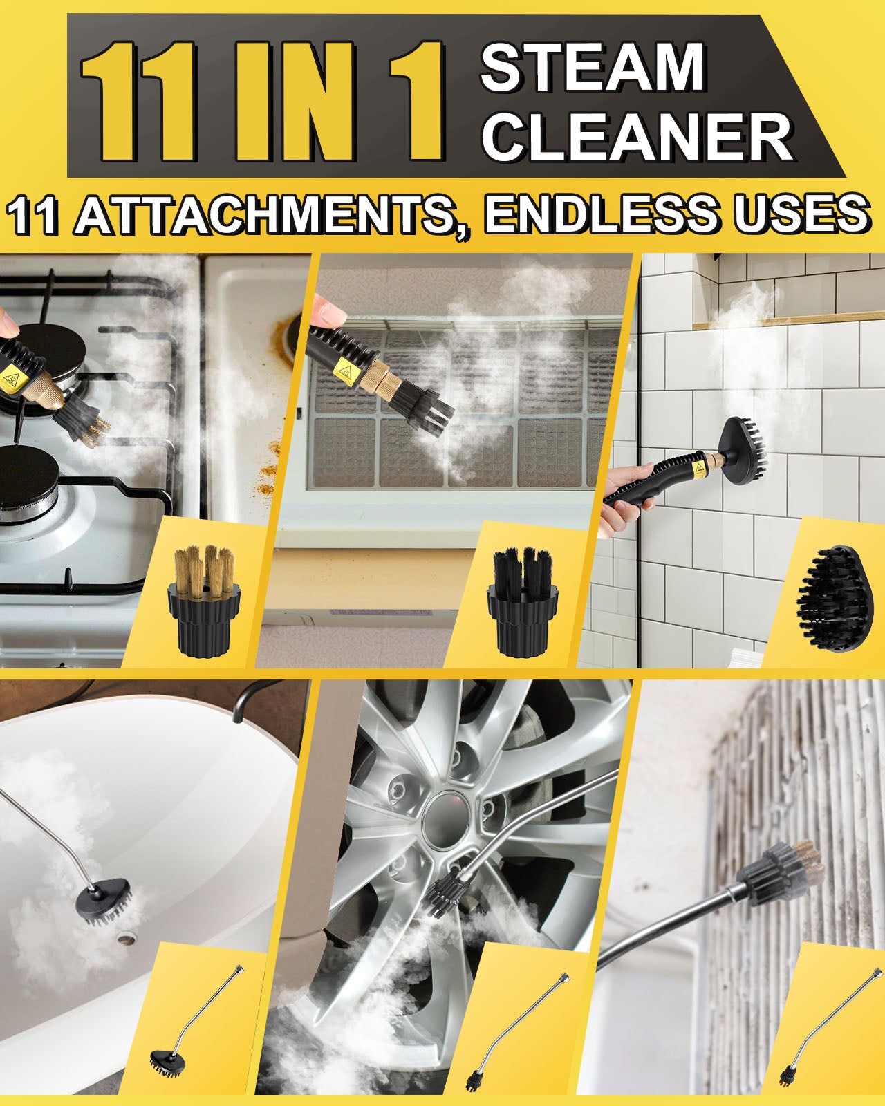 Pressurized Handheld Steam Cleaner For Home Use with 8 Cleaning Tools Steamer for Cleaning Car Bathroom Upholstery Grout Floor, 15s Rapid Heating Up, 6-Gears Steam Adjustable, 1200ML