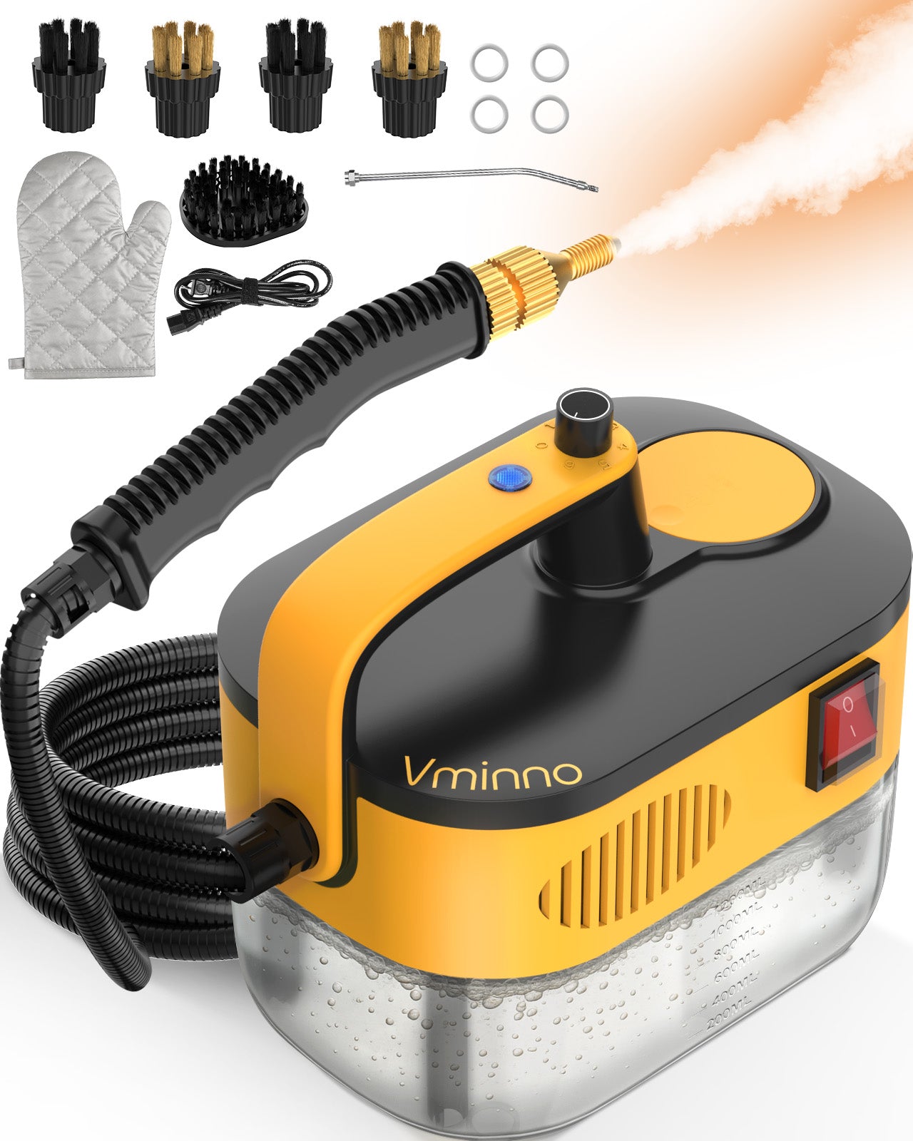 Pressurized Handheld Steam Cleaner For Home Use with 8 Cleaning Tools Steamer for Cleaning Car Bathroom Upholstery Grout Floor, 15s Rapid Heating Up, 6-Gears Steam Adjustable, 1200ML