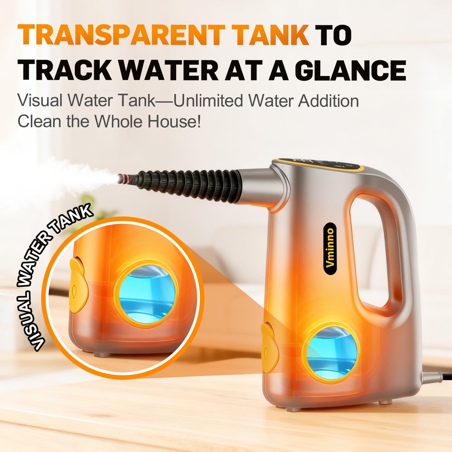 Handheld Steam Cleaner for Home & Car Use, Fast Heating 3-Level Adjustable Pressurized Steamer for Cleaning with 14 pcs Accessories, Continuous Steam Cleaner for Windows, Floor, Grout, Upholstery