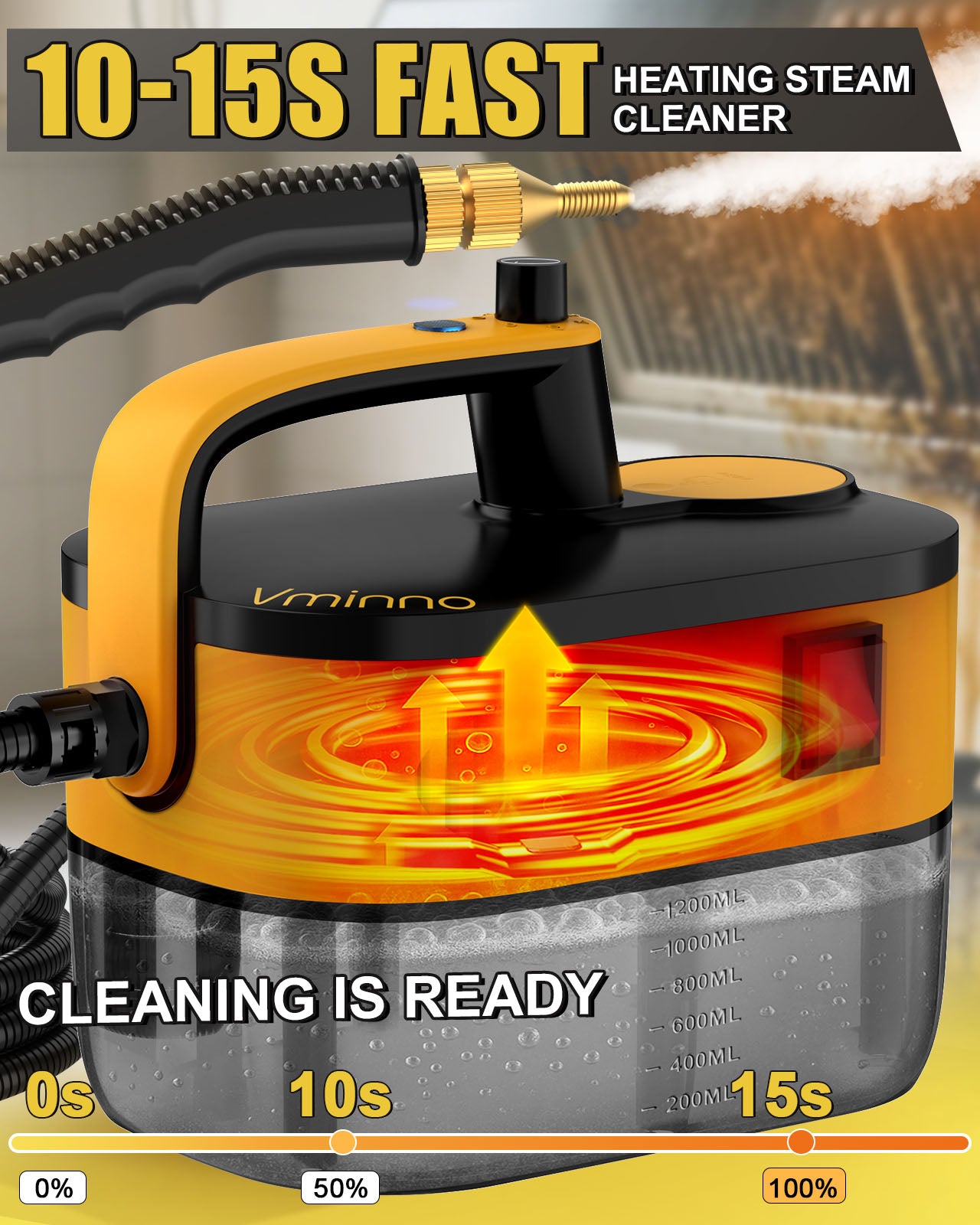 Pressurized Handheld Steam Cleaner For Home Use with 8 Cleaning Tools Steamer for Cleaning Car Bathroom Upholstery Grout Floor, 15s Rapid Heating Up, 6-Gears Steam Adjustable, 1200ML