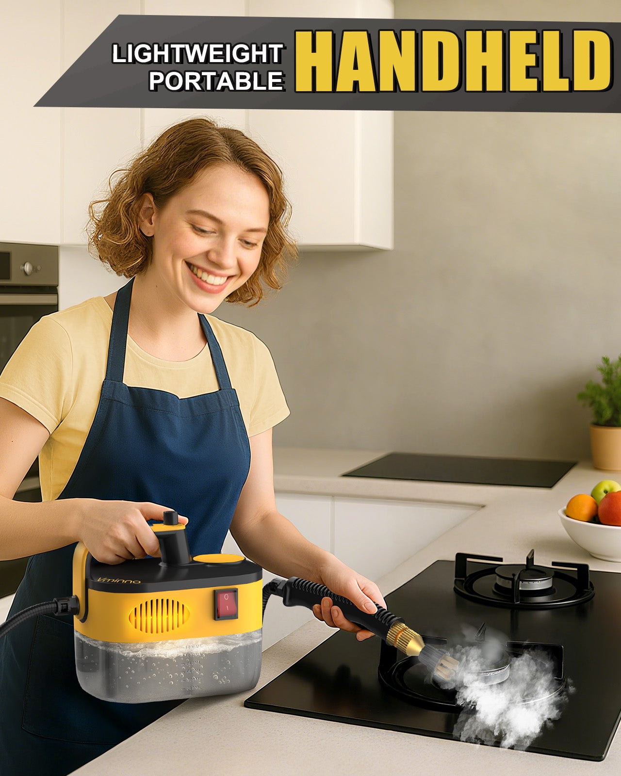 Pressurized Handheld Steam Cleaner For Home Use with 8 Cleaning Tools Steamer for Cleaning Car Bathroom Upholstery Grout Floor, 15s Rapid Heating Up, 6-Gears Steam Adjustable, 1200ML