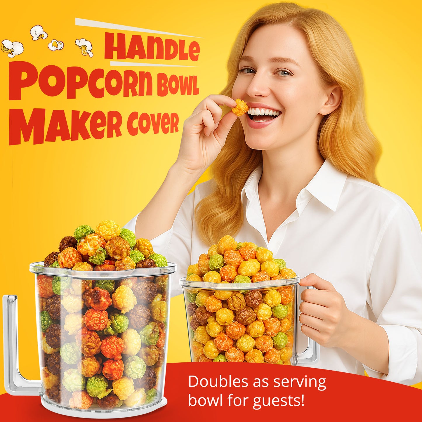 Fast Hot Air Popcorn Popper, 8-Cups Popcorn Machine for Home, Air Popper Popcorn Maker, Built-In Serving Bowl with Handles, Compact & Lightweight