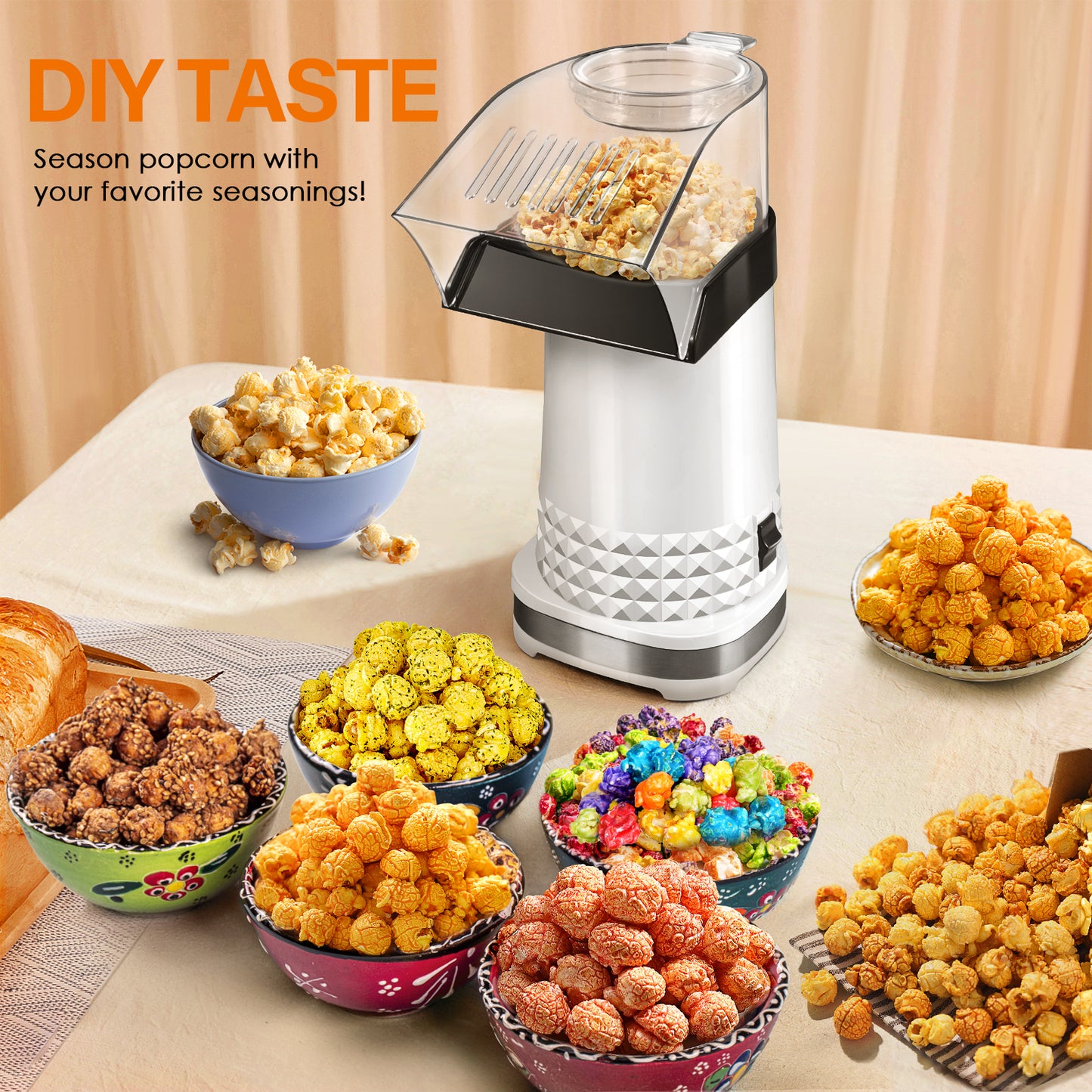 Vminno Quick & Easy Hot Air Popcorn Popper Maker with Measuring Cup + Melts Butter, 4.5 Quarts, Etl Certified, No Oil Electric Popcorn Machine with On/Off Switch for Family Movie Nights, Parties