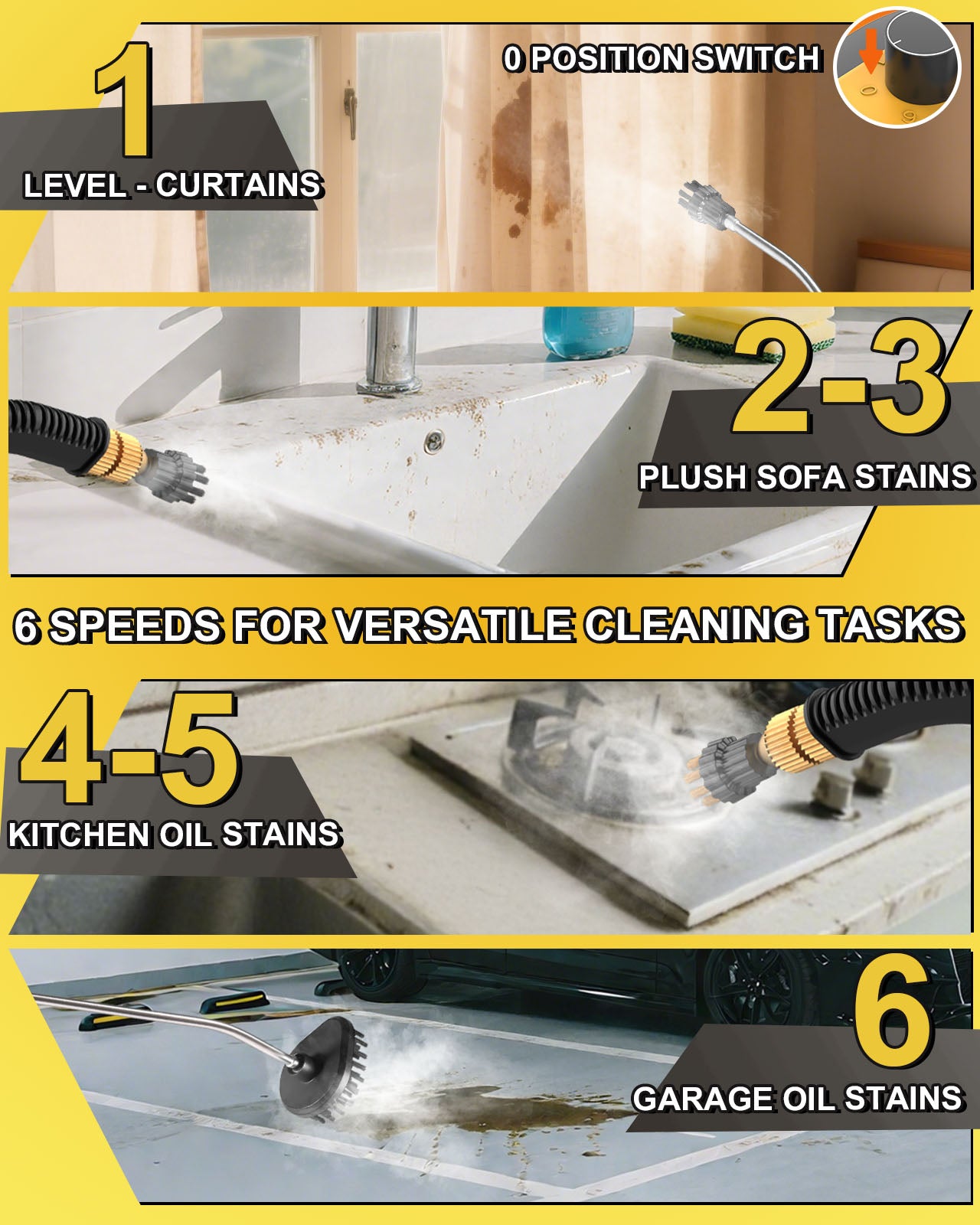 Pressurized Handheld Steam Cleaner For Home Use with 8 Cleaning Tools Steamer for Cleaning Car Bathroom Upholstery Grout Floor, 15s Rapid Heating Up, 6-Gears Steam Adjustable, 1200ML