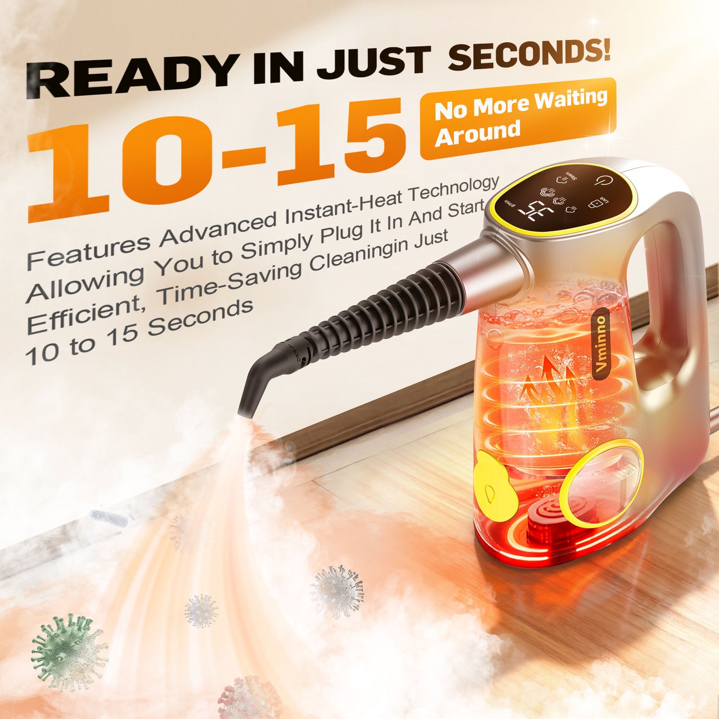 Handheld Steam Cleaner for Home & Car Use, Fast Heating 3-Level Adjustable Pressurized Steamer for Cleaning with 14 pcs Accessories, Continuous Steam Cleaner for Windows, Floor, Grout, Upholstery