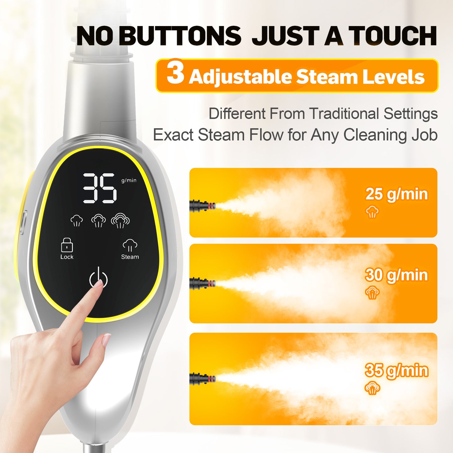 Handheld Steam Cleaner for Home & Car Use, Fast Heating 3-Level Adjustable Pressurized Steamer for Cleaning with 14 pcs Accessories, Continuous Steam Cleaner for Windows, Floor, Grout, Upholstery