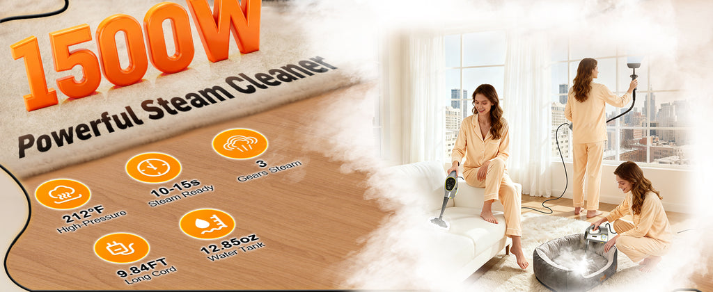 Handheld Steam Cleaner for Home & Car Use, Fast Heating 3-Level Adjustable Pressurized Steamer for Cleaning with 14 pcs Accessories, Continuous Steam Cleaner for Windows, Floor, Grout, Upholstery