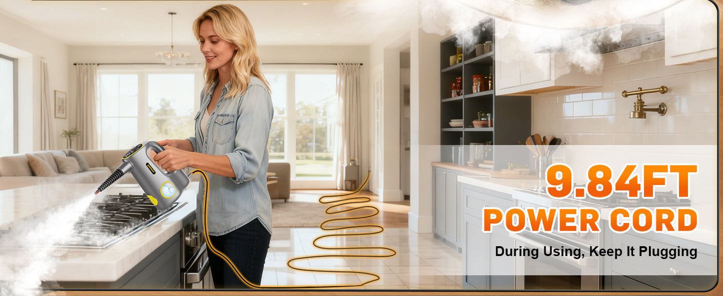 Handheld Steam Cleaner for Home & Car Use, Fast Heating 3-Level Adjustable Pressurized Steamer for Cleaning with 14 pcs Accessories, Continuous Steam Cleaner for Windows, Floor, Grout, Upholstery