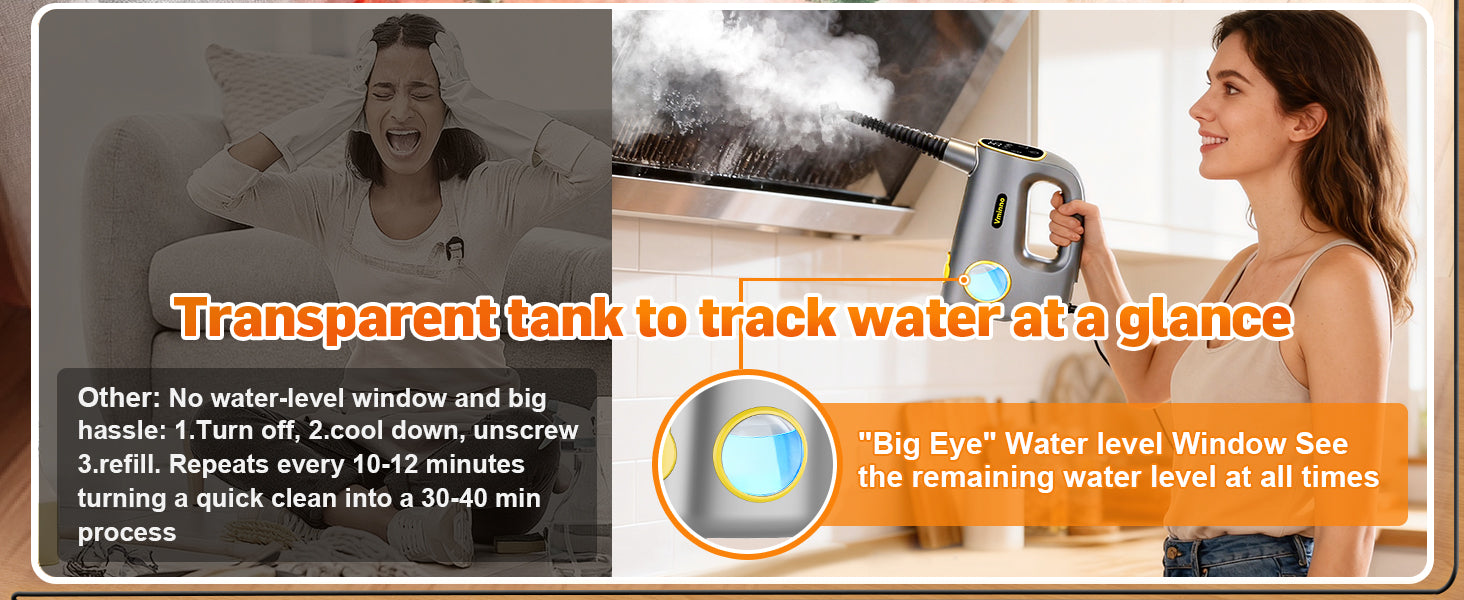 Handheld Steam Cleaner for Home & Car Use, Fast Heating 3-Level Adjustable Pressurized Steamer for Cleaning with 14 pcs Accessories, Continuous Steam Cleaner for Windows, Floor, Grout, Upholstery