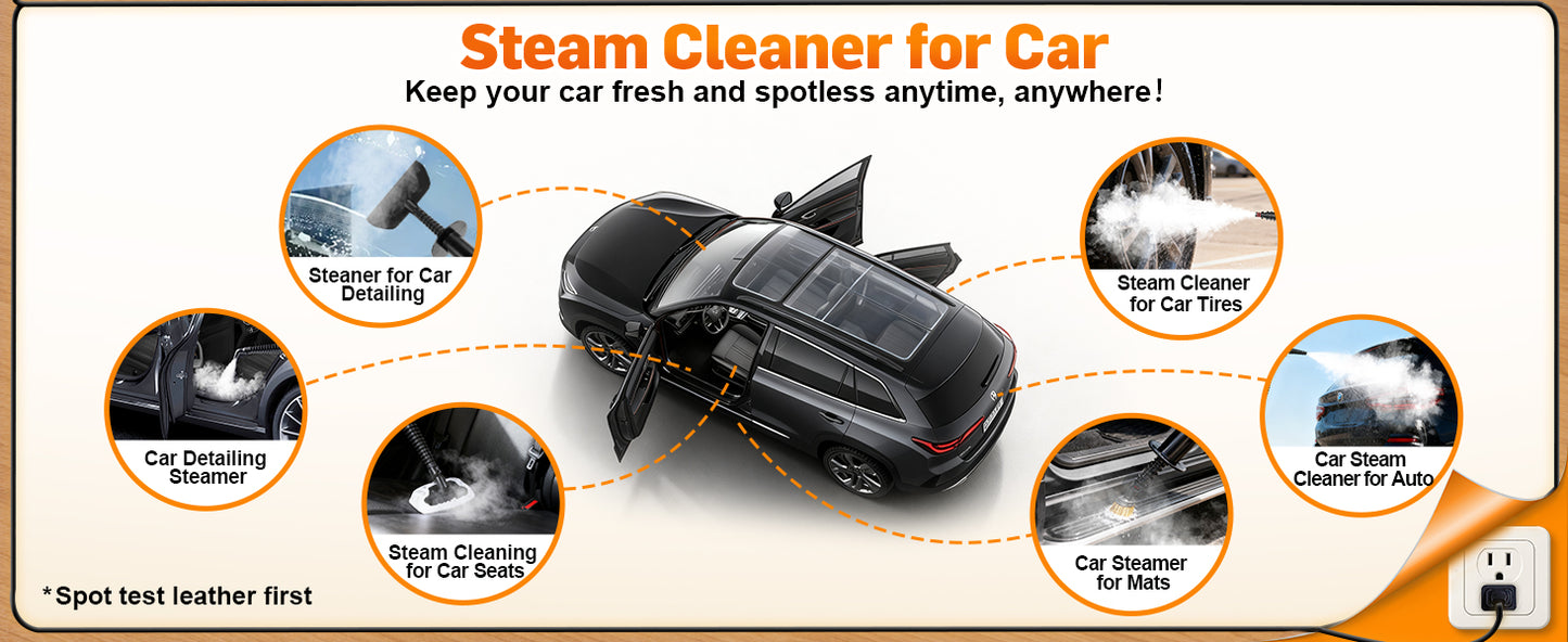 Handheld Steam Cleaner for Home & Car Use, Fast Heating 3-Level Adjustable Pressurized Steamer for Cleaning with 14 pcs Accessories, Continuous Steam Cleaner for Windows, Floor, Grout, Upholstery