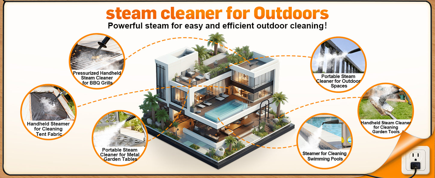 Handheld Steam Cleaner for Home & Car Use, Fast Heating 3-Level Adjustable Pressurized Steamer for Cleaning with 14 pcs Accessories, Continuous Steam Cleaner for Windows, Floor, Grout, Upholstery